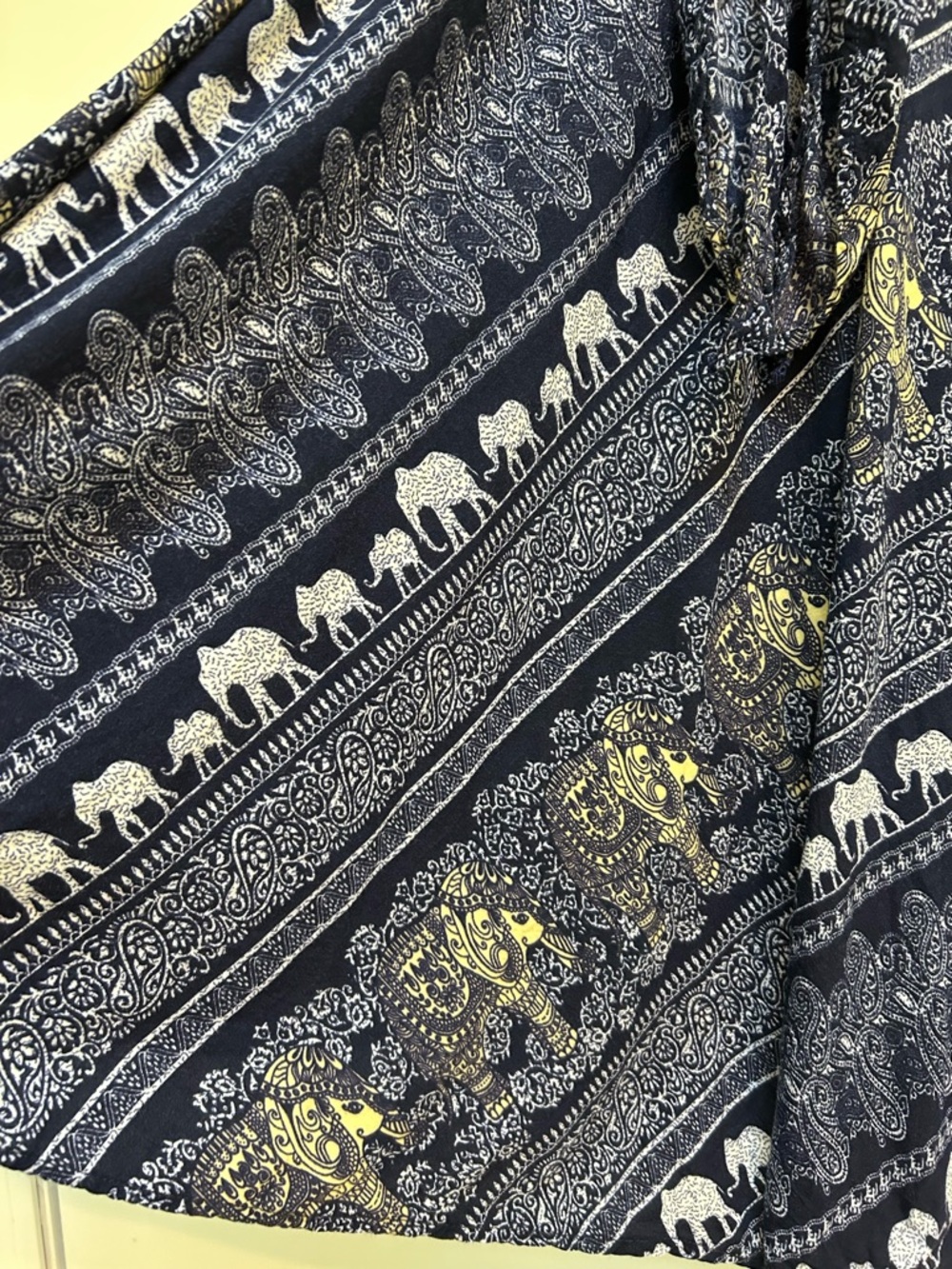 India Boutique Asymmetrical Navy Elephant Paisley Skirt/Dress Adjustable Tie S - Picture 2 of 6